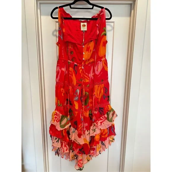 NWT farm rio mixed fruits ocean tiered sleeveless ruffle maxi dress large - Picture 2 of 10